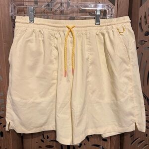 Outdoor Voices Cream Athletic Drawstring Shorts with Yellow Cord